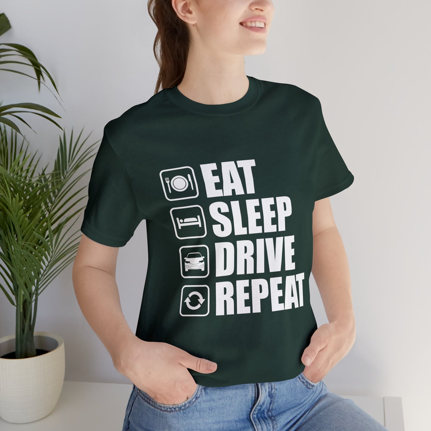 East/Sleep/Drive/Repeat Unisex Jersey Short Sleeve Tee